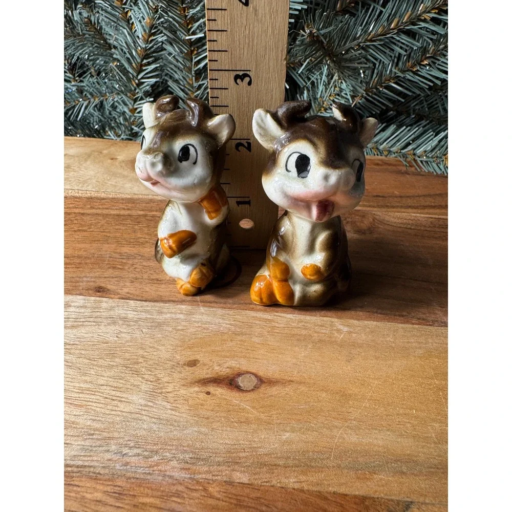Vintage Cow Salt and Pepper Shakers Set Brown Cream Glossy Kitschy Farmhouse